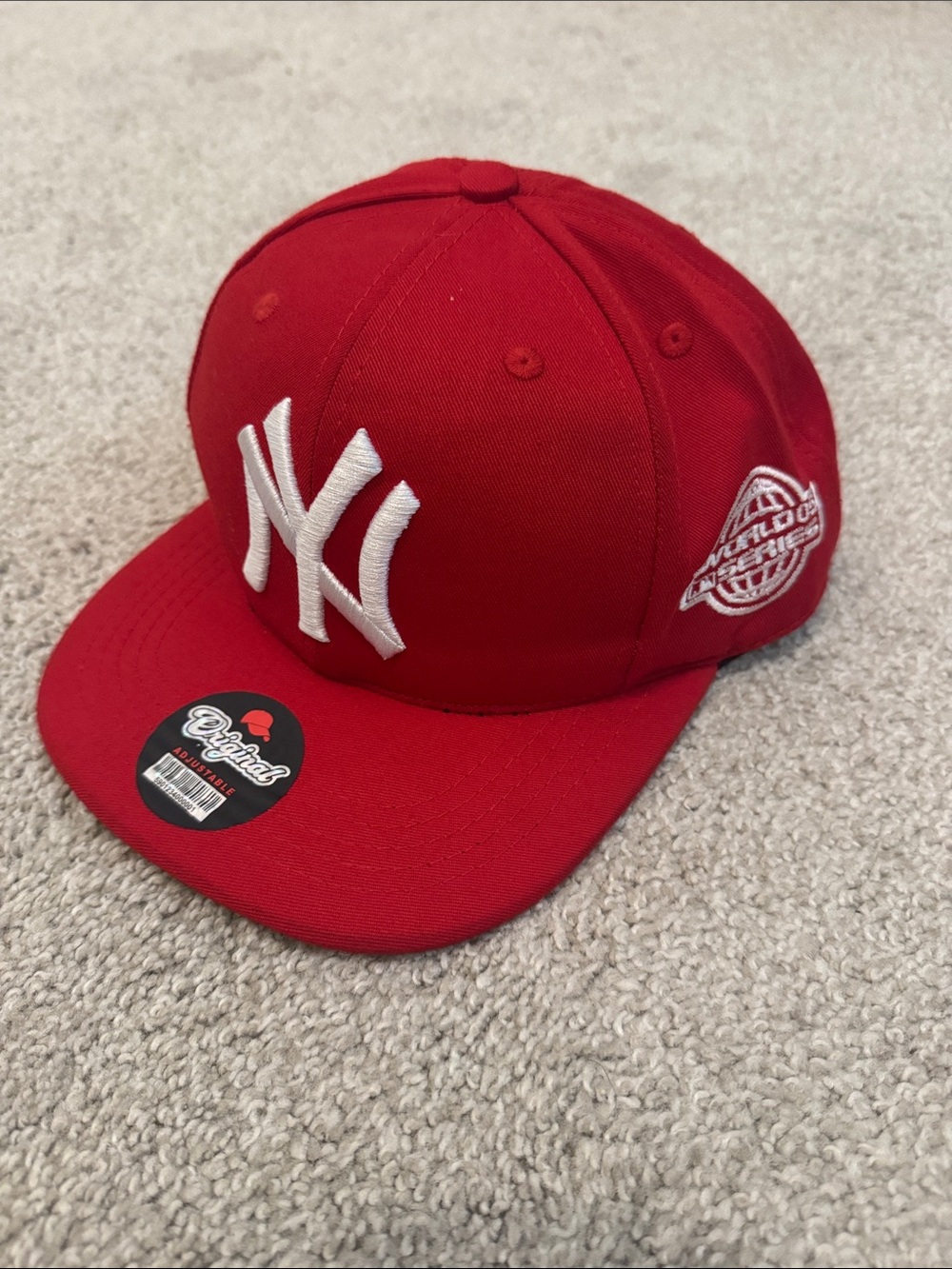 Red NY Yankees Baseball Cap with White Embroidery